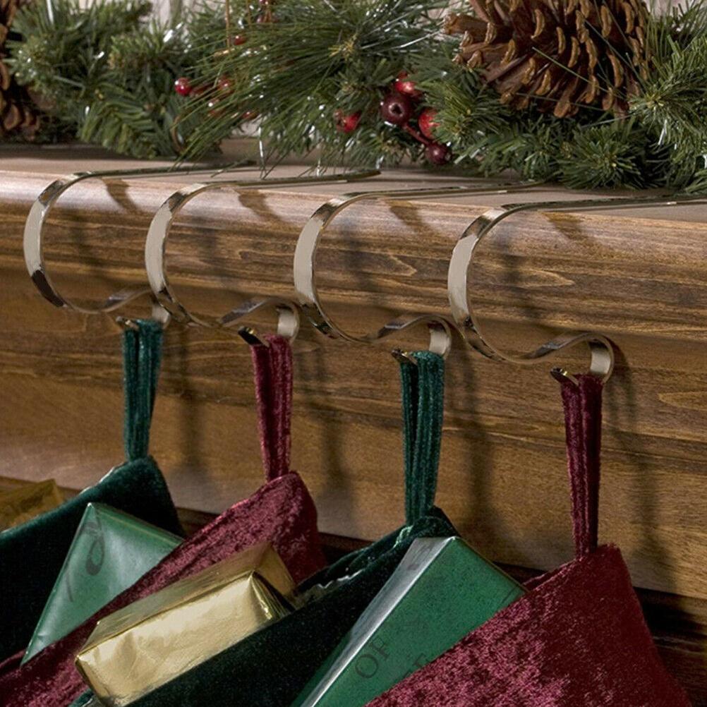 4Pcs Christmas Stocking Holder Fireplace Hanger Hooks Adjustable Metal Stocking Hook for Party Chris