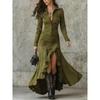 Women'S Fashion Elegance Temperament Zipper Lapel Pocket Dress Long Dress