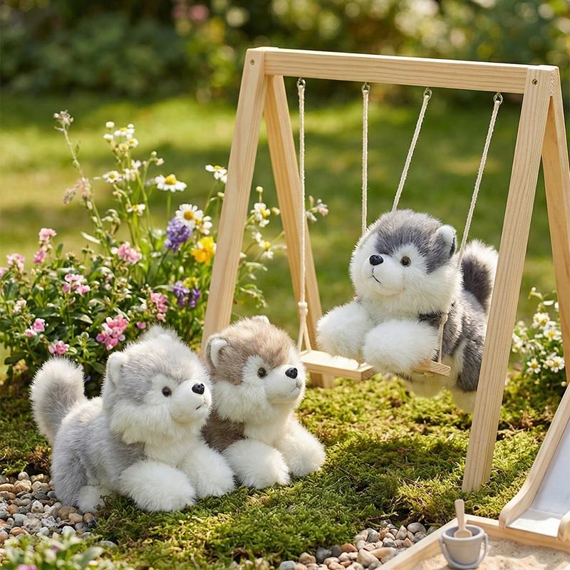 Favorite Toy Girls Cute Fluffly Simulation Alaskan Malamute Plush Toys Stuffed Animal Lying Lifelike Husky Model Plushie Doll For Gifts Decor