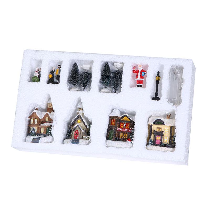 Christmas Glow Little House Set Resin Christmas Scene with Christmas Gift Ornaments