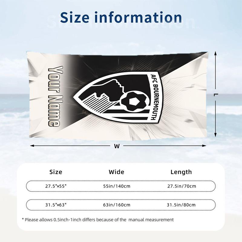 Beach Towel Bournemouth Football Print Custom Name Text Soft Towel for Swimming Pool