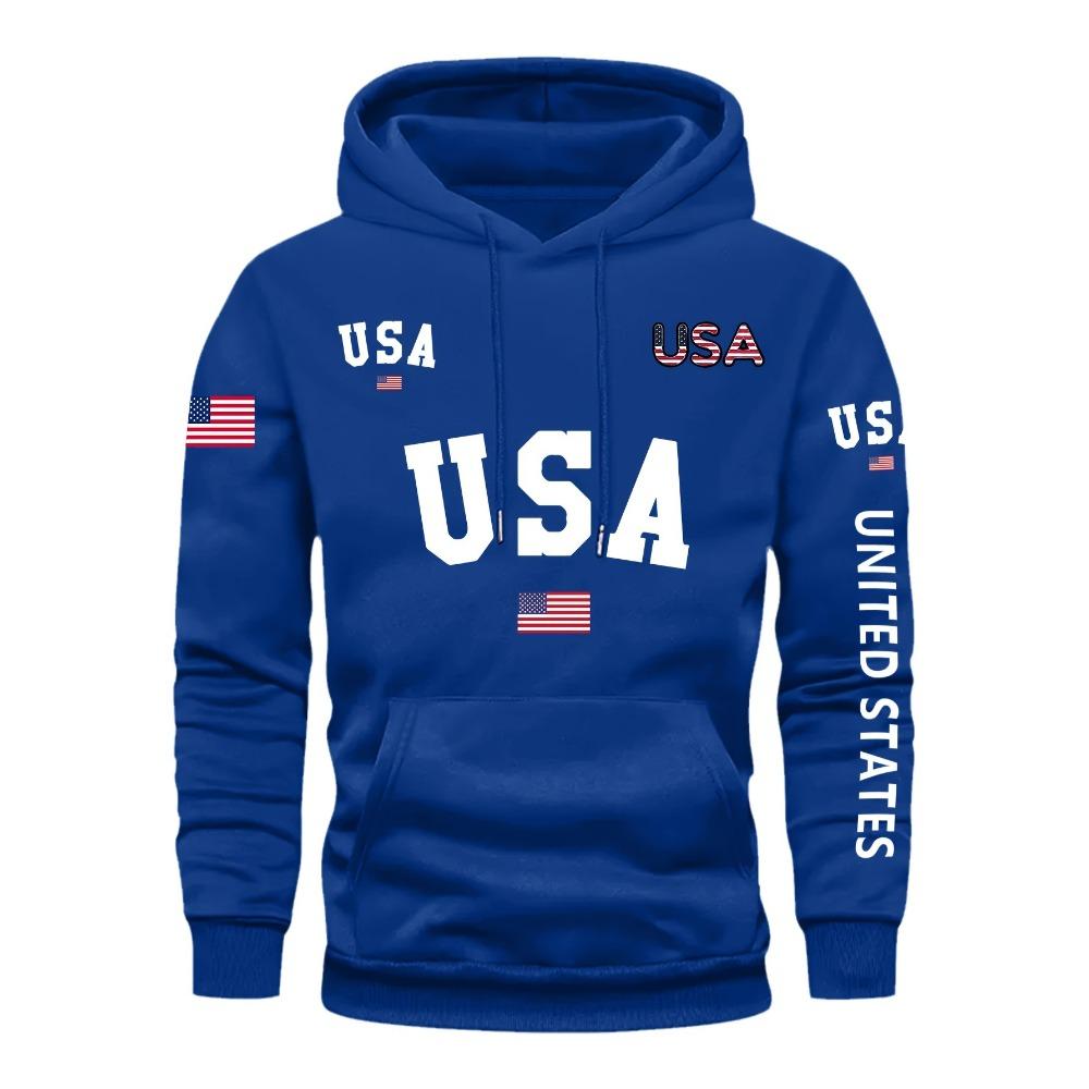 

USA Flag Design Print Men s Fashion Casual Hoodie Comfy Long Sleeve Pullover Hoodie Ideal For Daily And Outdoor Wear 2XL