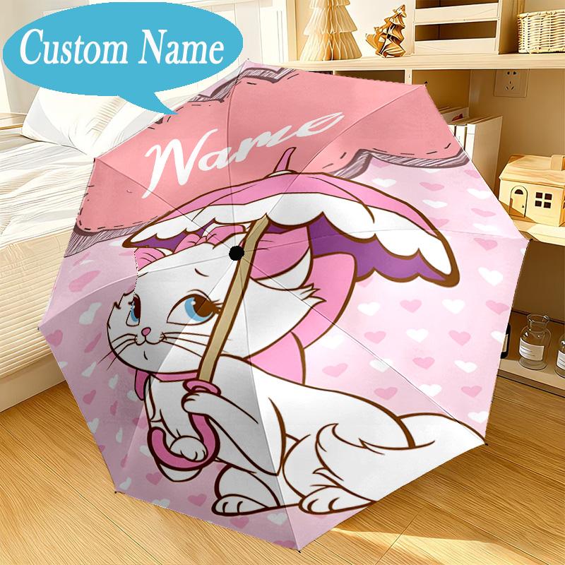 Custom Name Elegant white cat Umbrella Folding Umbrella, Automatic Umbrella 8-Frame for Travel, Casual Lightweight Birthday Christmas gift