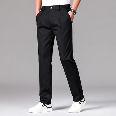 Business Casual Trousers With Ice Silk Drape, Elastic Waist, High Waist, Small Straight Leg For Men