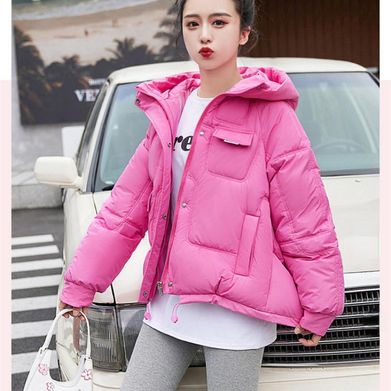 Podzimní a zimní Dámská Jednobarevné Prošívání Krátká Větruodolná Teplá Dámská Bunda S kapucí 6 barev
