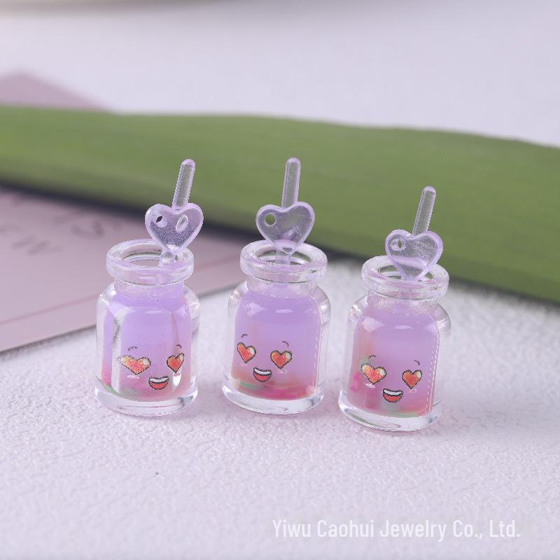 DIY Luminous Expression Bottle Pendant with Love Straw - Beverage Cup Keychain and Mobile Phone Charm with Hanging Hole