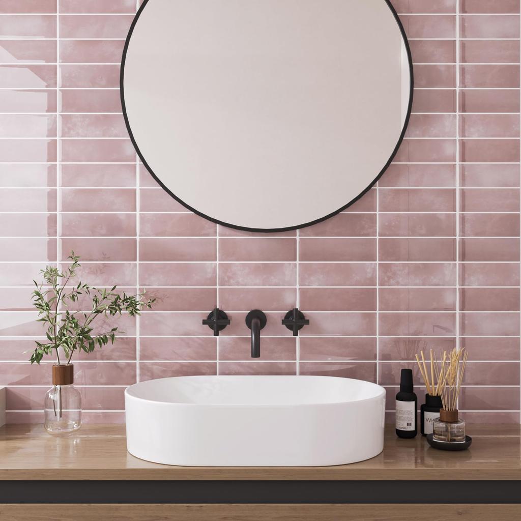 VaryPaper Tile Stickers Wall Decals Wallpaper Stickers Removable Wallpaper Sheets Pink 3D Interior Decor Set Brick Pattern Tile Sheets Mosaic Tiles