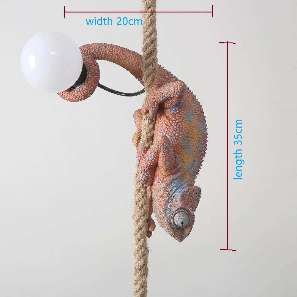 Resin White color chameleon Pendant Light For Living Room Hemp Rope Pendant Lamp Art Study Room Led lizard Animal Light Fixtures