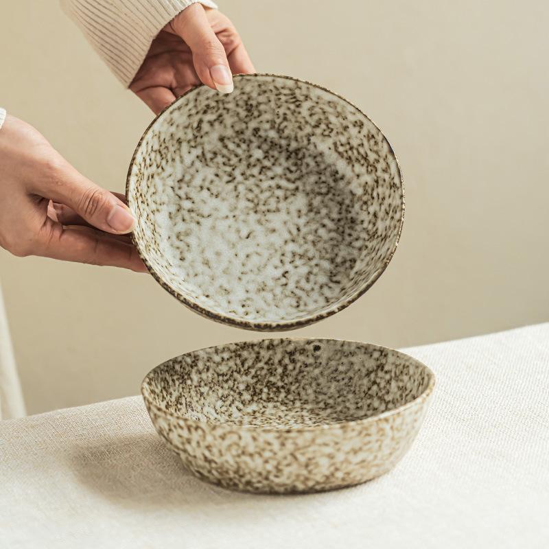 Retro Stone Pattern Ceramic Bowl Practical Ramen Bowl Vegetable Bowl Household Fruit Salad Bowl Round Deep Bowl Tableware