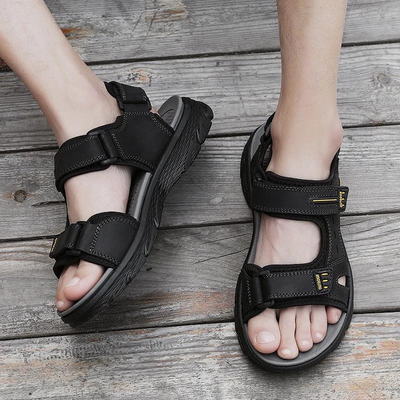 Fashion Men's Sandals Summer Genuine Leather Beach Sandals Classic Men's Casual Shoes Wading Slippers Outdoor Sneakers Zapatillas Male