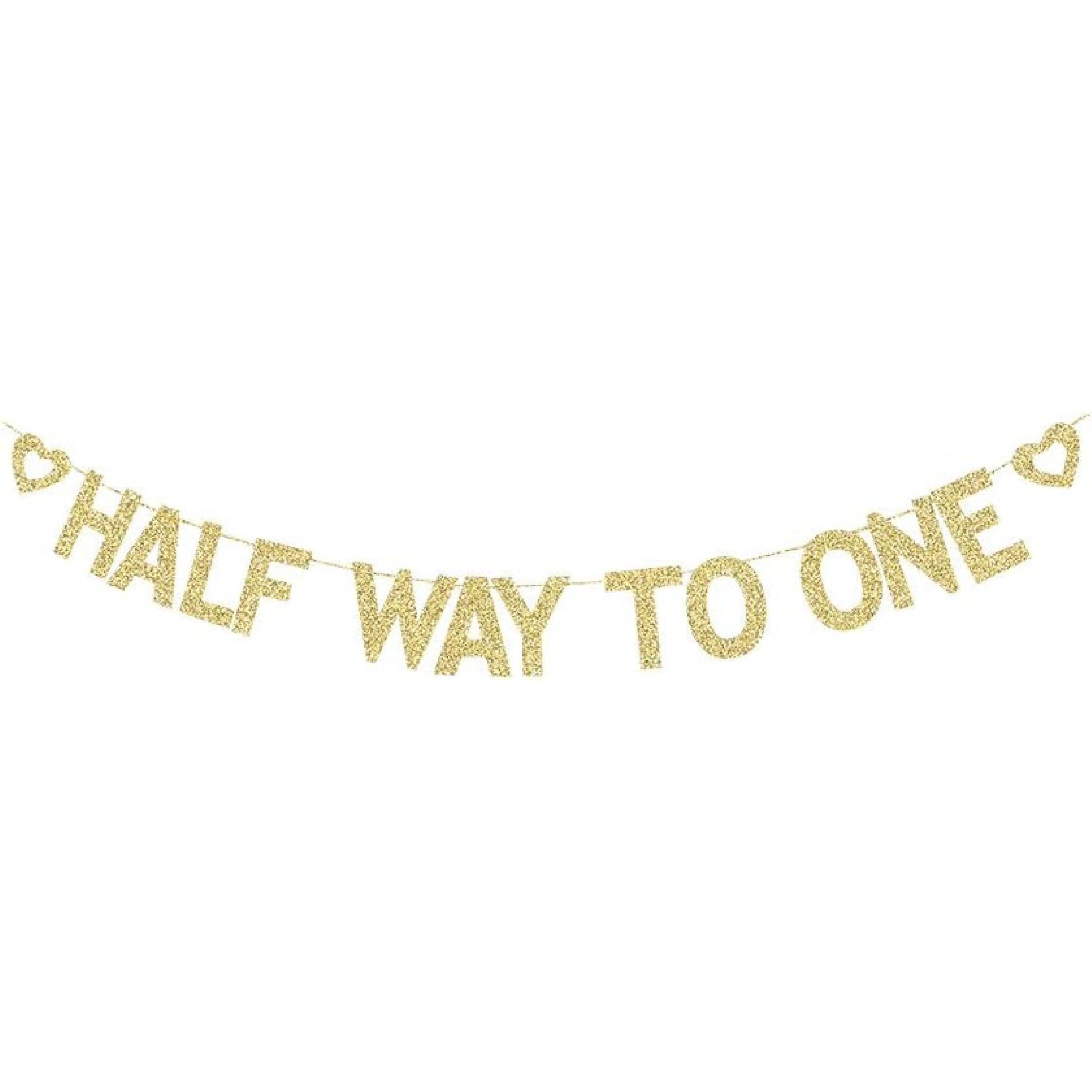 Half Way to One Banner, Baby s 6 Months Old Birthday, Half a Year Old Birthday Party Gold Gliter Paper Sign Backdrops