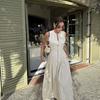 Spring Women's European and American Style French Design Round Neck Sleeveless Waist Cinched Commuting Temperament Midi Dress