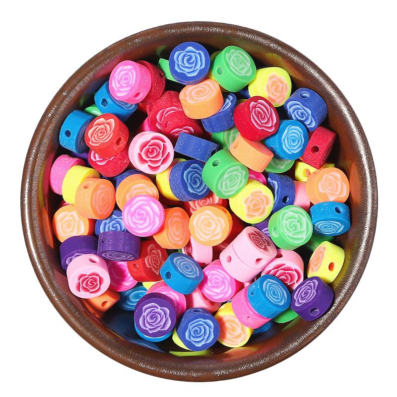 50 pcs Polymer Clay Animal & Fruit Style Mixed Color Flat Round Beads for DIY Bracelet Jewelry