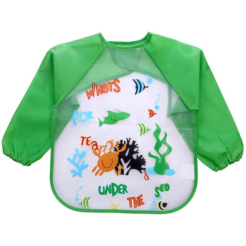0-3 Years Baby Waterproof Anti-dirty Bib Long Sleeve Art Painting Apron Strap Smock Soft Feeding Bib Cartoon Kindergarten Gown