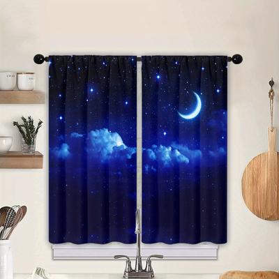 2 peças Cortinas de janela Galaxy - Cortinas de bolso com haste de céu estrelado para cozinha, escritório, quarto, sala de estar, tratamento de janela de sala de jogos