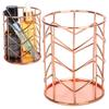 2Pcs Pen Holder Round Rose Gold Desktop Storage Basket Metal Mesh Makeup Organizer Box