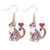 Fashion Cartoon Oil-dripping Printed Animal Cat Heart-shaped Dangle Earrings for Women Cute Kitten Jewelry Accessories Gifts