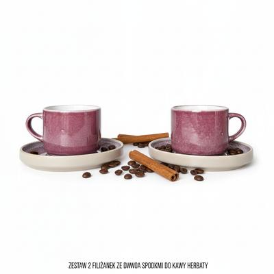 COFFEE CUPS WITH SAUCERS SET FOR COFFEE AND TEA 200 Ml PLUM Ø 8.5 Cm