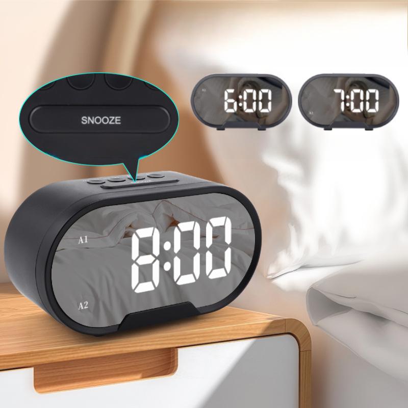 New LED Mirror Alarm Clock Simple Large Screen Digital Clock Student Wake Up Artifact Desktop Electronic Clock