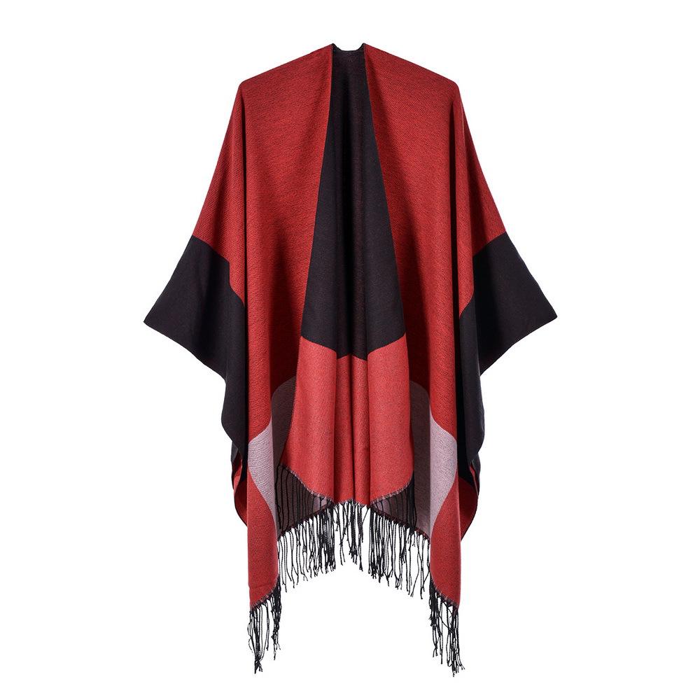 Versatile Warm Tassel Plaid Shawl Cape Blanket for Autumn and Winter