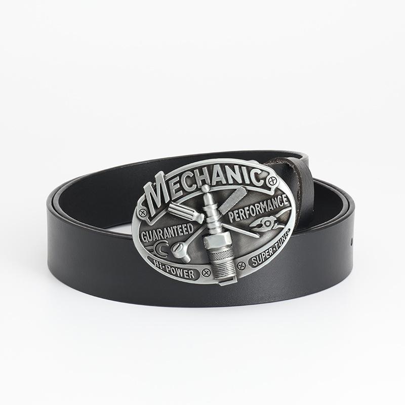 Retro New Men's Belt Cowhide Smooth Buckle Cowhide Belt Personalized Belt