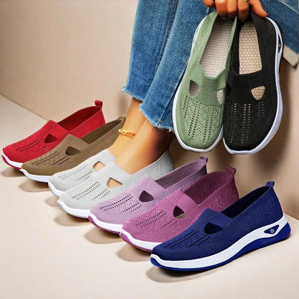 2025Women's Sneakers Breathable Slip on Walking Shoes Mesh Low Top Womens Vulcanized Shoes Soft Sole Lightweight Women Shoes