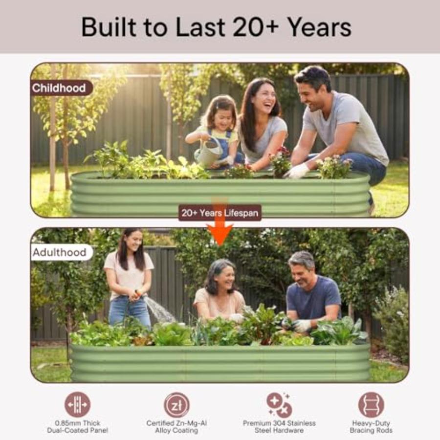 Galvanized Raised Garden Bed 6x2x1ft - 12 Tall Metal Planter Box for Outdoor Plants Vegetable Herb with Durable Steel Rot Resis