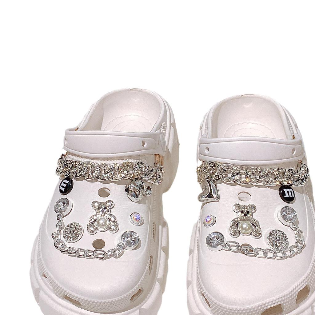 Fibbia a Catena con Orsetto Abbraccio e Strass per Scarpe con Foro Accessori Fai da Te