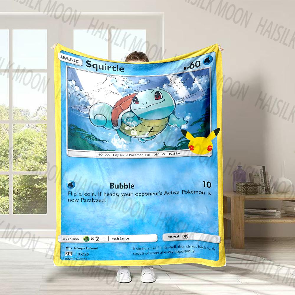 P0kem0n Cards Squirtle Print Blanket for Couches, Soft Cozy Blanket, Lightweight Fuzzy Plush Warm Throws for Winter Fall, Gifts