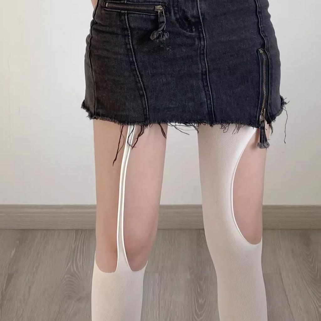 Ripped pantyhose thin irregular hollow suspenders black stockings jk asymmetrical stitching babes mesh socks sexy