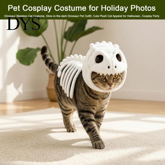 Funny Pet Party Outfit Dinosaur Skeleton Cat Costume, Glow-in-the-dark Outfit, Gift for Lovers Cute Plush Apparel Halloween, Cosplay Lightweight