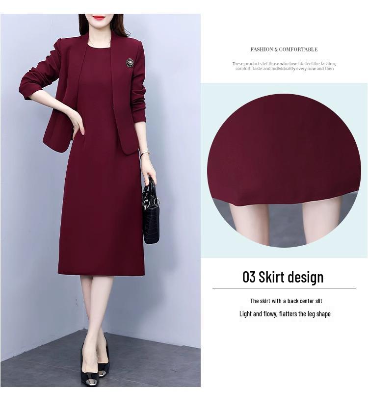 Red Angora Slim Fit Formal Dress and Skirt Set - Professional Spring/Autumn Workwear for Managers