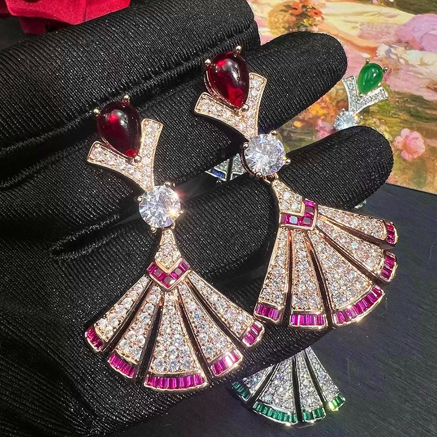 Medieval Vintage Vintage Earrings New Chinese Fan Zircon Fan Earrings Elegant Temperament Stud Earrings Women