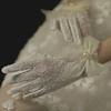 Women Wedding Bridal Short Gloves Net Full Finger See Through Beaded Bow Wrist Length Costume Prom Party Gloves