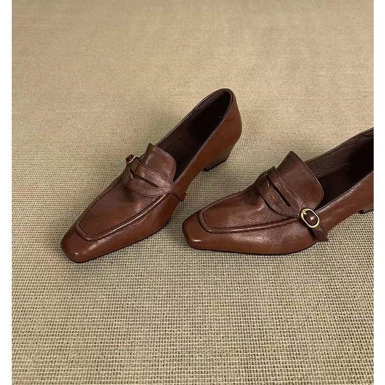 Single Shoe Retro Genuine Leather Simple Black Small Leather Shoes For Women