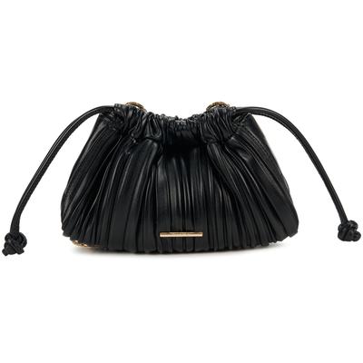 Small Niche Intellectual Pleated Textured Chain Synthetic Material Crossbody Bag Medium Women Bags Space-Black 4F3077G-UB1