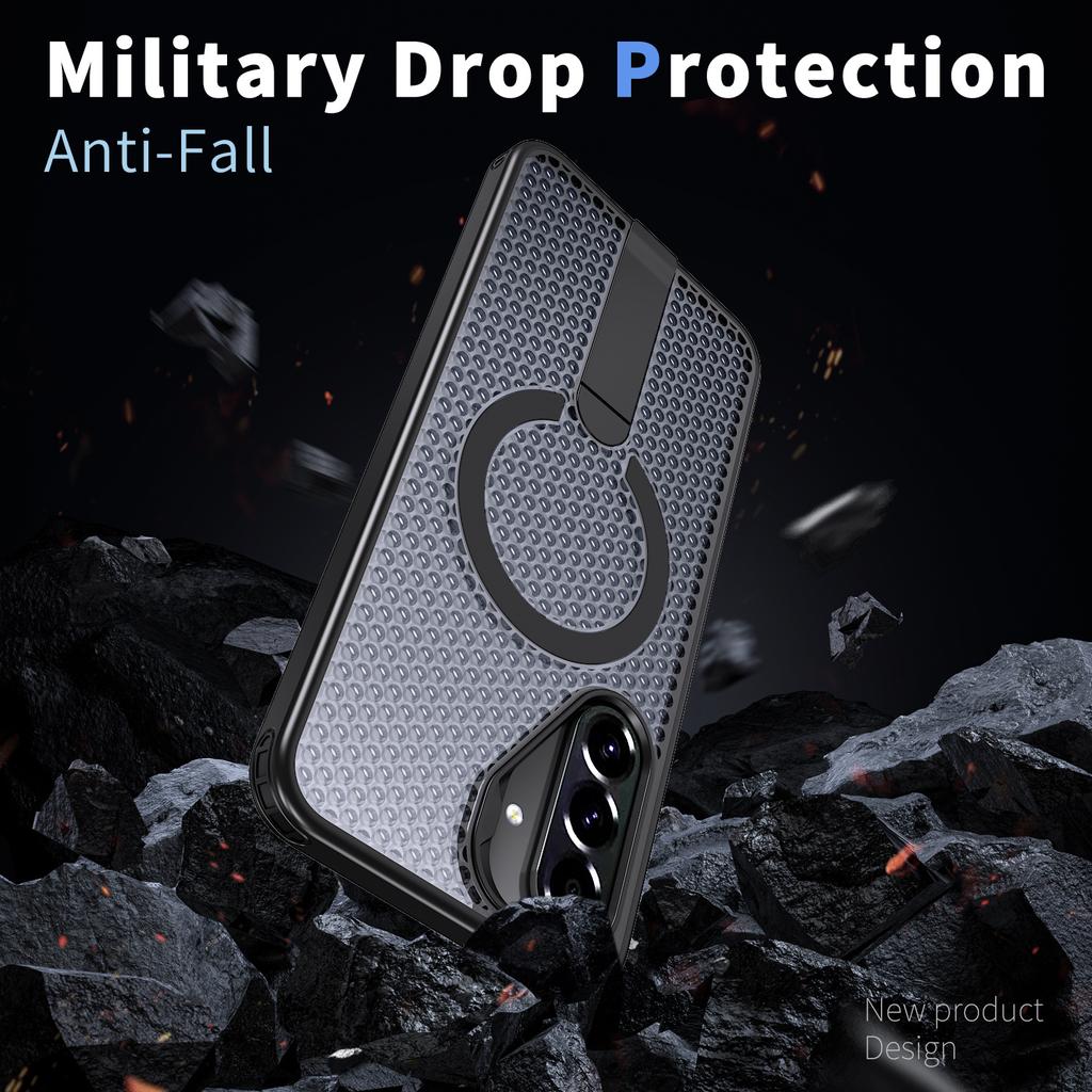 For Samsung Galaxy A36 5G Magnetic Case Kickstand Grid Texture TPU PC Phone Back Cover