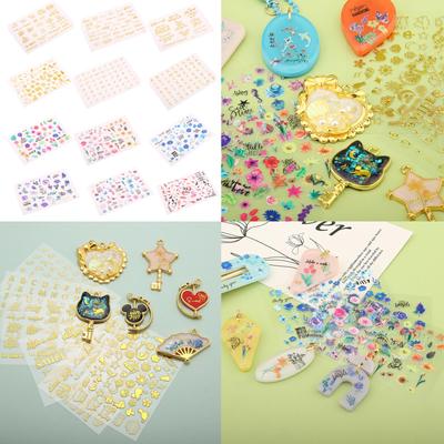 Wishes Plastic Stickers Epoxy Diy Set Flower Resin Stickers Flower Series Wishes Stickers Gold for DIY Crafts Decoration