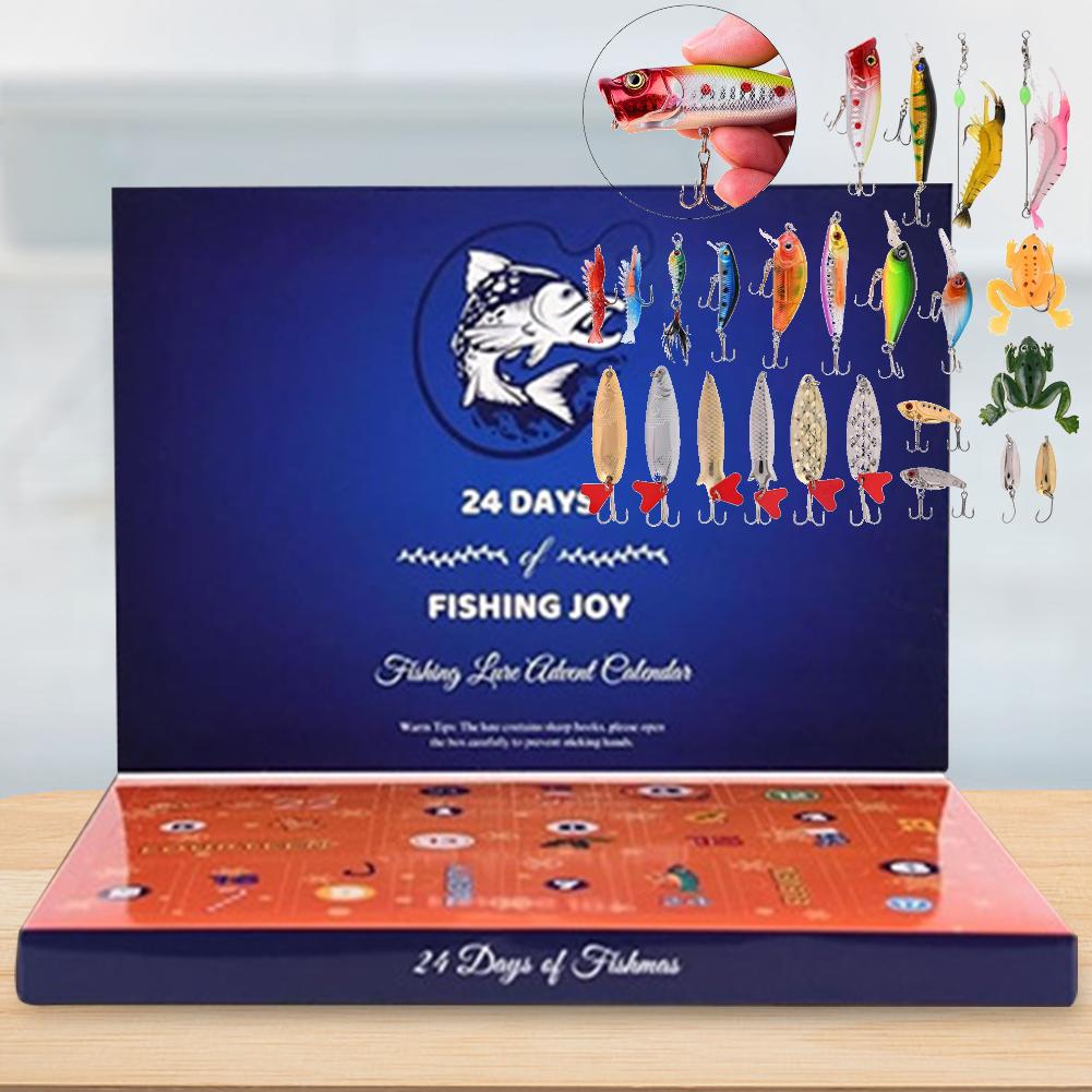 Christmas Fishing Bait Hooks Advent Calendar 24 Days Fishing Lures Set Calendar Box Festival Theme Xmas Surprise Gift for Fisher