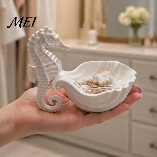 Gifts for Best Friends 3D Printed Seahorse Shell Jewelry Tray Rings Necklaces Bracelets, Ocean Decorative Bathroom Style Desktop Organizer,