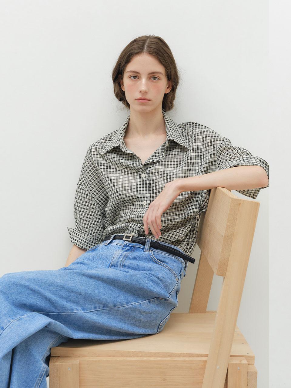 Ed Mang Seersucker Rolled-Up Half Shirt - Yellow Check Yellow Check