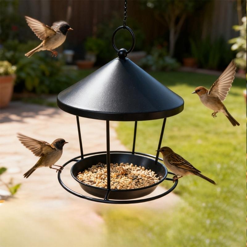 Decorative Iron Hanging Bird Feeder For Outdoor Garden Large Capacity And Weather Resistant Finish Feeder
