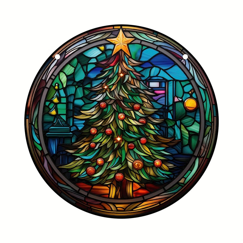 Christmas Vintage Truck Lighthouse Suncatcher Window Decor Wreath Sign Scene, Novelty Home Decor, Perfect Durable for Bedroom