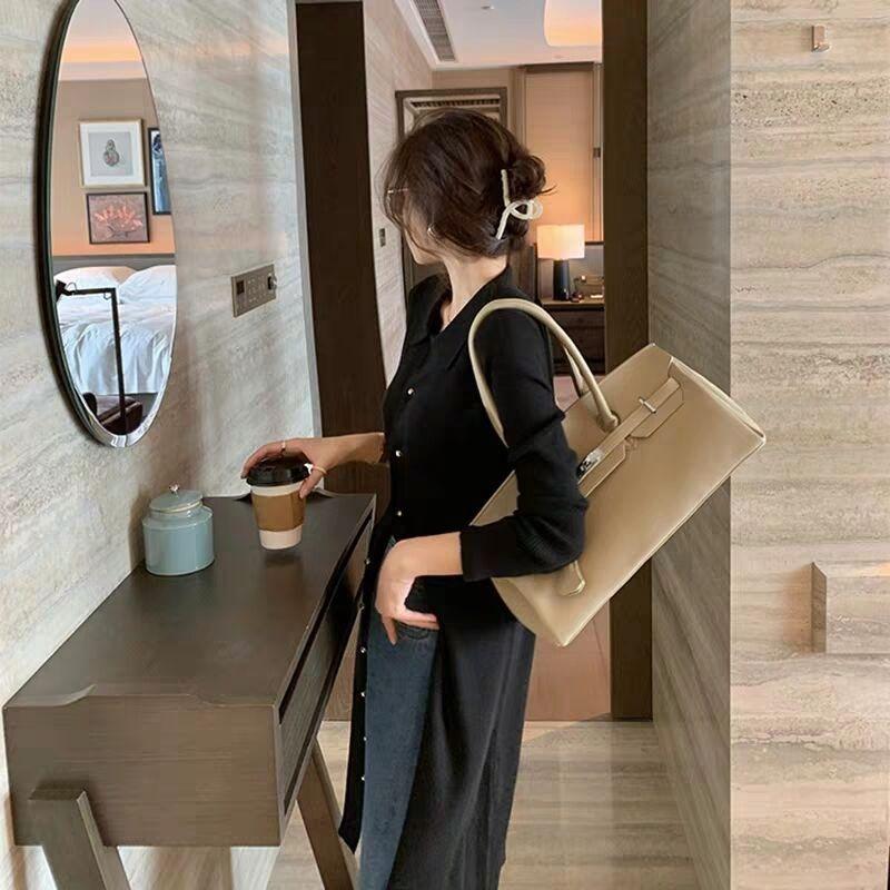 

Осень и зима новый дизайн нишевый однобортный черный низ юбка вязаное платье-свитер женское XL чёрный