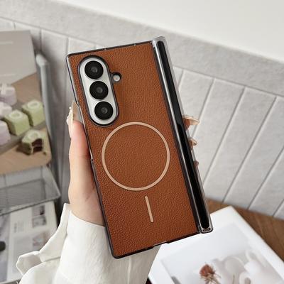 For For Samsung Galaxy Z Fold 7 6 5 4 Leather Magnetic Case For MagSafe Wireless Charging Shockproof Protective Cover For Z Fold7
