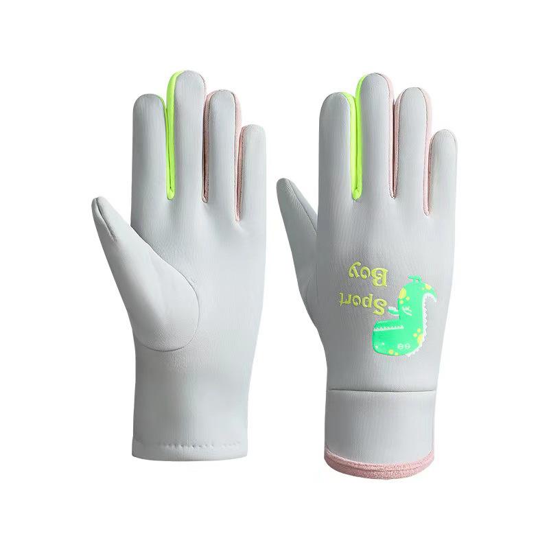 Kids' Waterproof Winter Gloves - Luminous Cartoon Dinosaur Design for Outdoor Sports & Snow Play