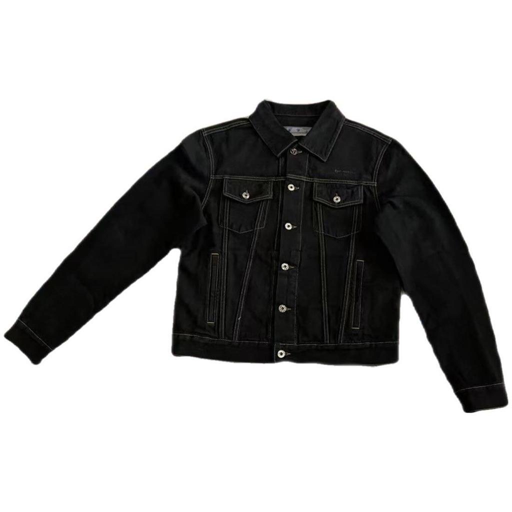 Off-White Alphabet Print Denim Jacket With Turn-Down Collar Men Outerwear Black OMYE079C99DEN0044001PD