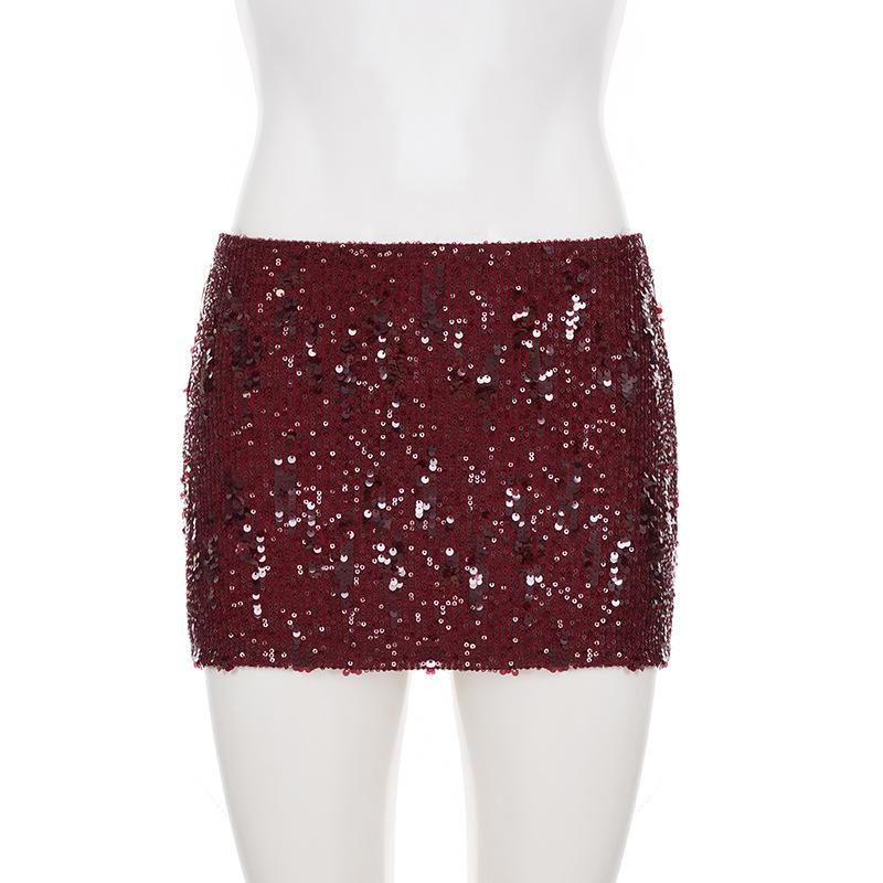 Shiguang Fashion Sequined Hip-Hugging Low-Waist Short Skirt for Women - European & American Nightclub Style