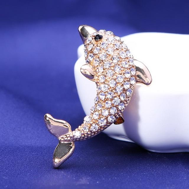 Fashion Rhinestone Dolphin Brooches Crystal Pins Brooches For Women Dress Accessories Party Jewelry Girl 'S Cute Gifts
