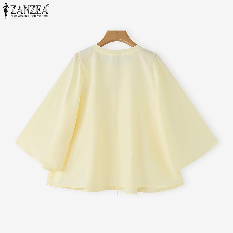 ZANZEA Blusa casual da donna a maniche 3/4 con scollo rotondo